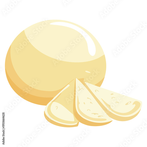 Single mozzarella icon representing different kinds of cheese in cartoon style vector symbol stock illustration web ready for dairy and food design