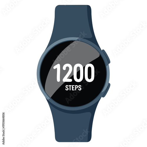 Smart watch cartoon vector icon highlighting sport app and digital step counter for active lifestyle themes