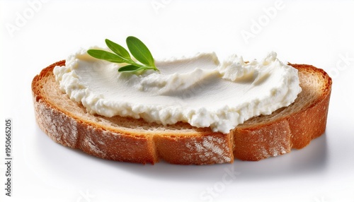 Slice Of Bread With Cream Cheese Isolated On White Background Photo