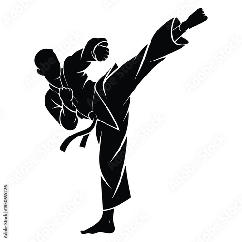 Sport silhouette of taekwondo martial arts in vector design, suitable for fitness branding, championship events, self defense themes, and athletic graphics