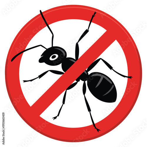 Stop insects sign anti ant pest control silhouette of ant in red forbidding circle no ant insects vector illustration