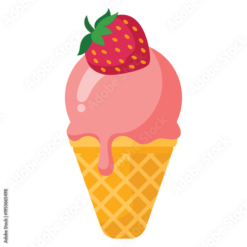 Strawberry ice cream sundae soft dessert vector illustration creamy sweet treat concept ideal for cafe menu summer poster or ice cream shop branding