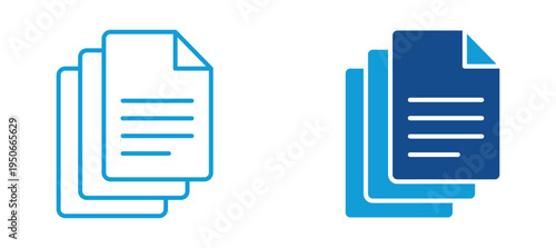 Document file icon set. Stack of paper documents, office paperwork, report files and information management concept. Vector illustration.