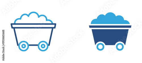 Mining cart icon set. Mine wagon filled with coal or minerals, mining industry, underground excavation and resource extraction concept. Vector illustration.