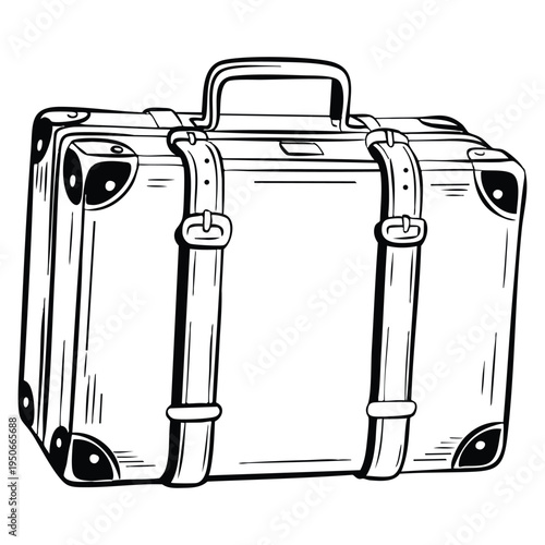 Suitcase ink sketch isolated on white background hand drawn vector illustration in retro style travel luggage engraving artwork for vintage themes