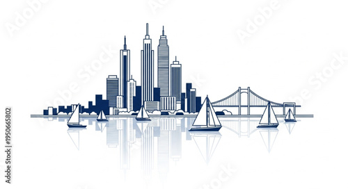 New York City skyline with sailboats on the water.