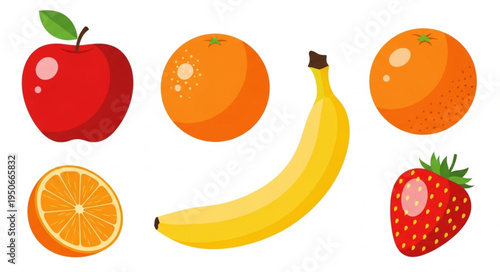 Assorted fresh fruits including apple banana orange and strawberry.