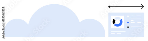 Cloud computing concept. Cloud graphical symbol with an arrow indicating data movement and interface demonstrating connectivity to cloud services. For technology, data transfer, online platforms
