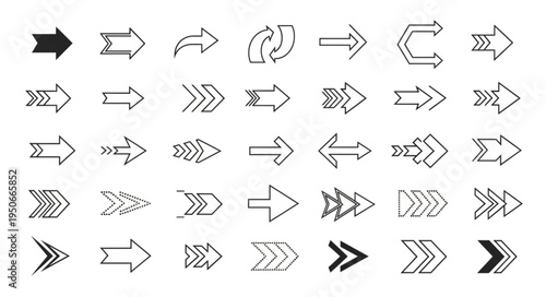 Collection of diverse arrow shapes and styles for direction and navigation.