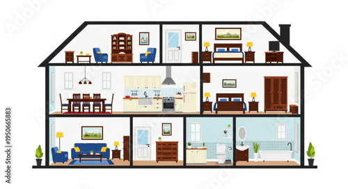 Cross section of a modern family house interior design.