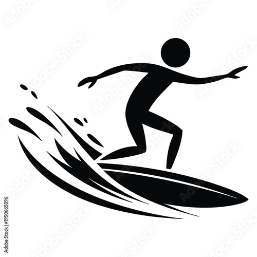 Surfer icon on surfboard riding wave surfing pictogram symbol water sport vector illustration ideal for beach activity ocean adventure and summer sport design themes
