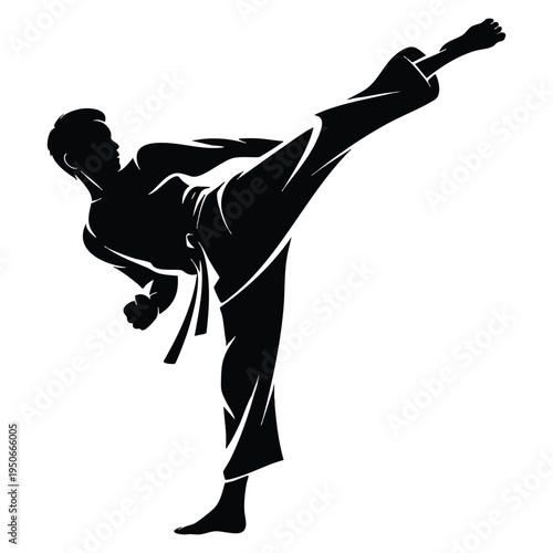 Taekwondo martial arts sport silhouette vector design featuring dynamic fighting pose, ideal for training academy branding, competition posters, and combat sports themed graphics