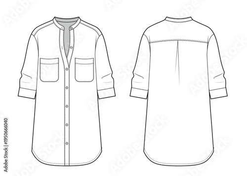 Womens basic midi shirt dress fashion technical drawing