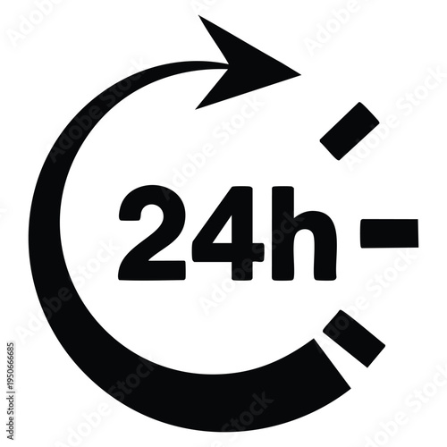 Twenty four hour icon 24h icon vector illustration isolated design element representing nonstop service customer support and continuous availability concept