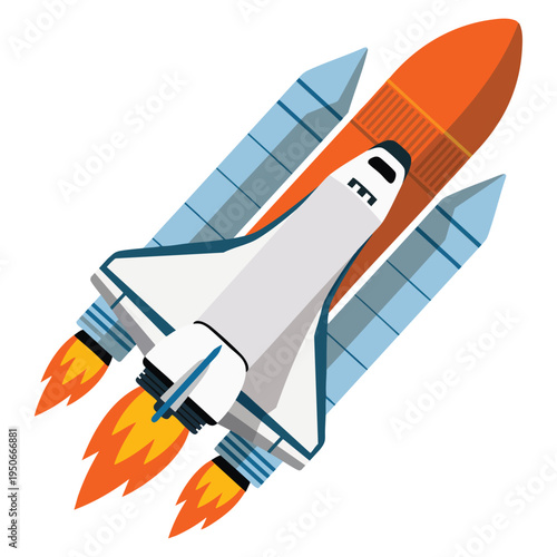 Vector icon of space shuttle launch illustrating rocket takeoff aerospace mission exploration technology progress and scientific innovation themed artwork