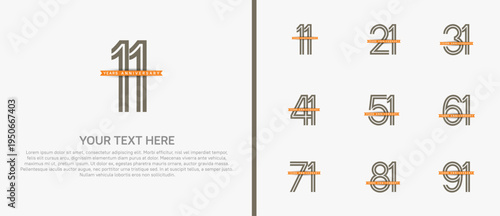 anniversary logo set with orange ribbon. brown number on white background for celebration moment
