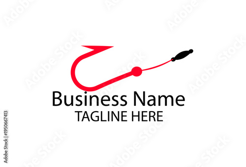 Fishing Hook Logo Template With Modern Red Hook And Lure For Business Branding
