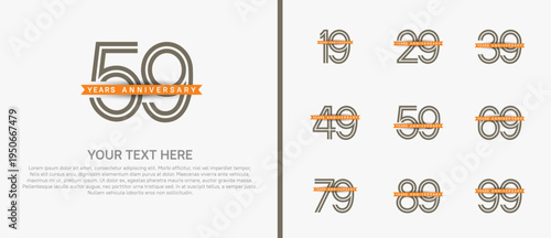 anniversary logo set with orange ribbon. brown number on white background for celebration moment