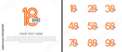 anniversary logo set with orange ribbon. orange number on white background for celebration moment