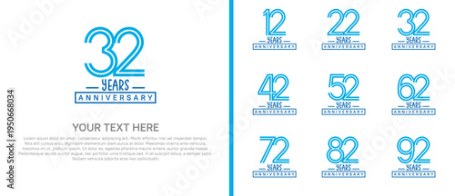 anniversary logo set. blue color on white background for celebration moment
