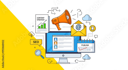 Digital Marketing Concept with Computer and Icons.