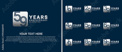 anniversary logo set with circle. silver color on blue background for celebration moment