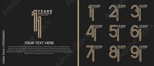 anniversary logo set multiple line style. brown and white color on black background for celebration moment