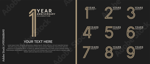 anniversary logo set multiple line style. brown and white color on black background for celebration moment
