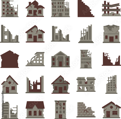 Collection of various destroyed and damaged buildings