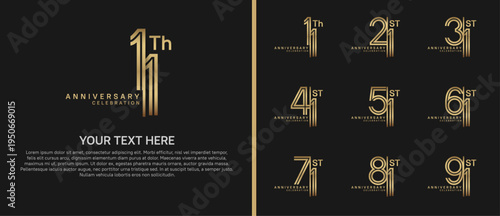 anniversary logo set with split style. golden color on black background for celebration moment