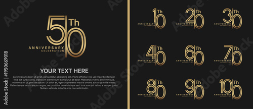 anniversary logo set with split style. golden color on black background for celebration moment