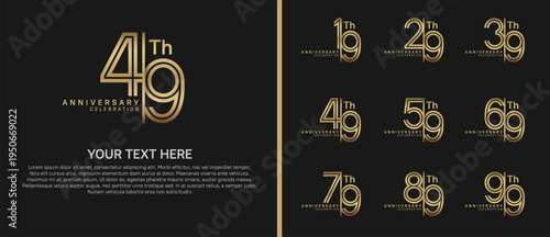 anniversary logo set with split style. golden color on black background for celebration moment