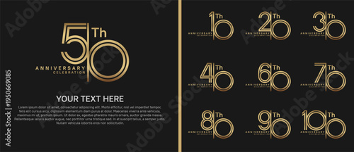 anniversary logo set with split style. golden color on black background for celebration moment