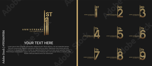 anniversary logo set with split style. golden color on black background for celebration moment
