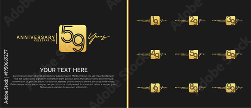 anniversary logo set with square. golden color on black background for celebration moment