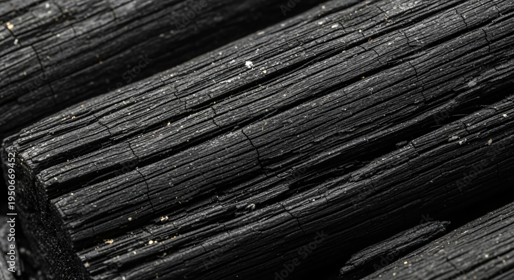 Fototapeta premium Close-up of black charcoal wood texture