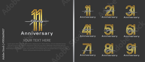 anniversary logo set with handwriting. golden and silver color on black background for celebration moment