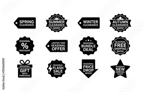 Spring clearance tag, summer clearance badge, winter clearance tag, autumn clearance badge, seasonal discount percent badge,