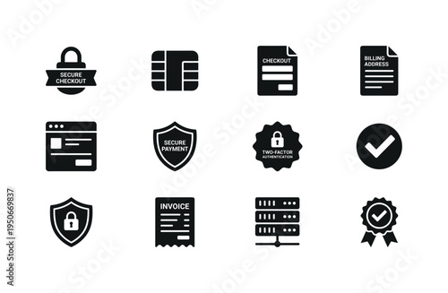 Collection of security and payment icons for online transactions and data protection