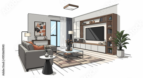 Modern Living Room Interior Design Illustration.
