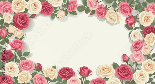 Beautiful Floral Frame of Roses in Various Colors.