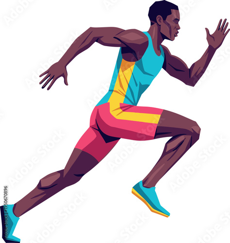 A dark-skinned man in athletic wear running quickly on transparent background