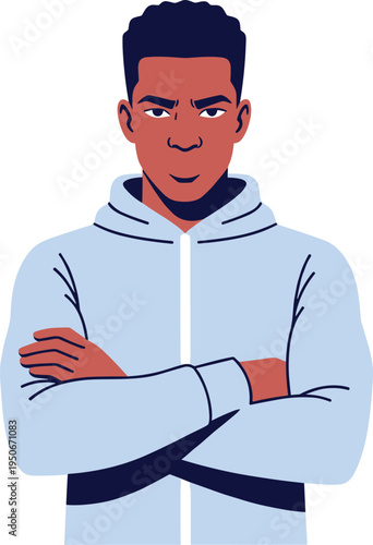 A confident young man standing with his arms crossed on transparent background