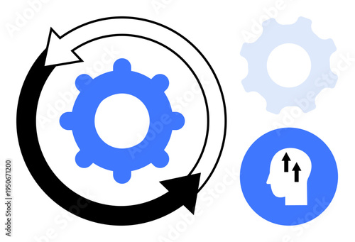 Gear process concepts. Gear with arrows workflow processes, innovation, and efficiency. Ideal for business growth, technology, teamwork, AI, and productivity icons