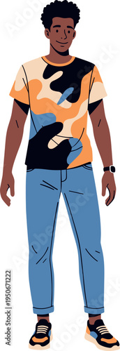 A young man with curly hair standing on transparent background