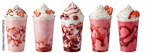 strawberry frappe milkshake drinks with whipped cream isolated on a transparent background