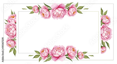 Elegant Pink Peony Floral Border Design.
