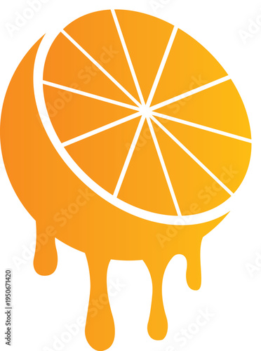 Orange fruit slice with dripping juice. Vector illustration.
