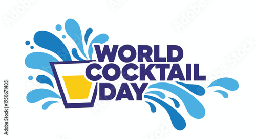 World Cocktail Day logo in purple and blue colors with splashes for celebration and party