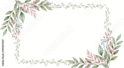 Elegant Watercolor Floral Border Design for Invitations.